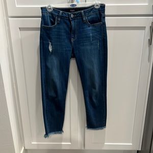 Dark wash distressed cropped jeans